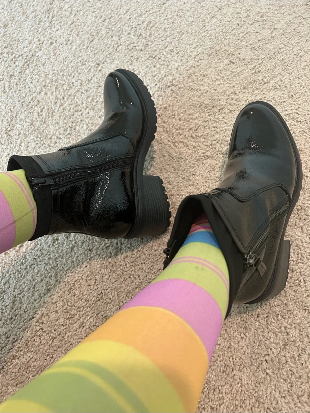 New Salvia Black Patent Ankle Boots with Side Zipper 38